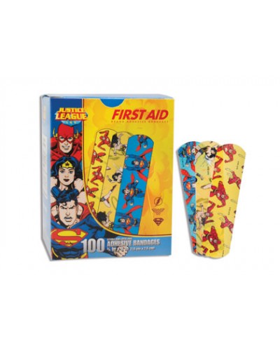 Adhesive Strip American® White Cross Stat Strip® 3/4 X 3 Inch Plastic Rectangle Kid Design (Superman / Wonder Woman / Flash) Sterile